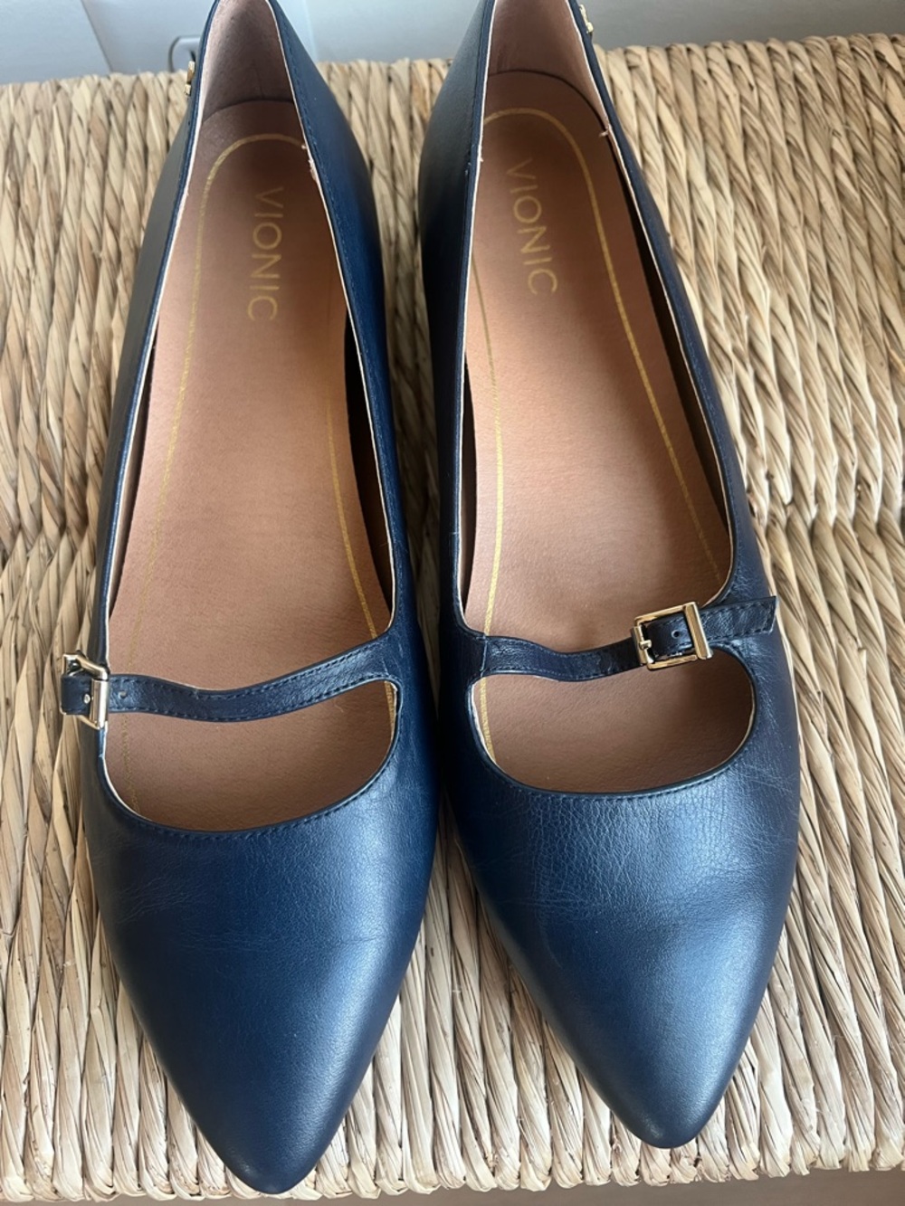 Vionic Jacey Women's Navy Pointed Mary Jane Leather Flats Size 11.